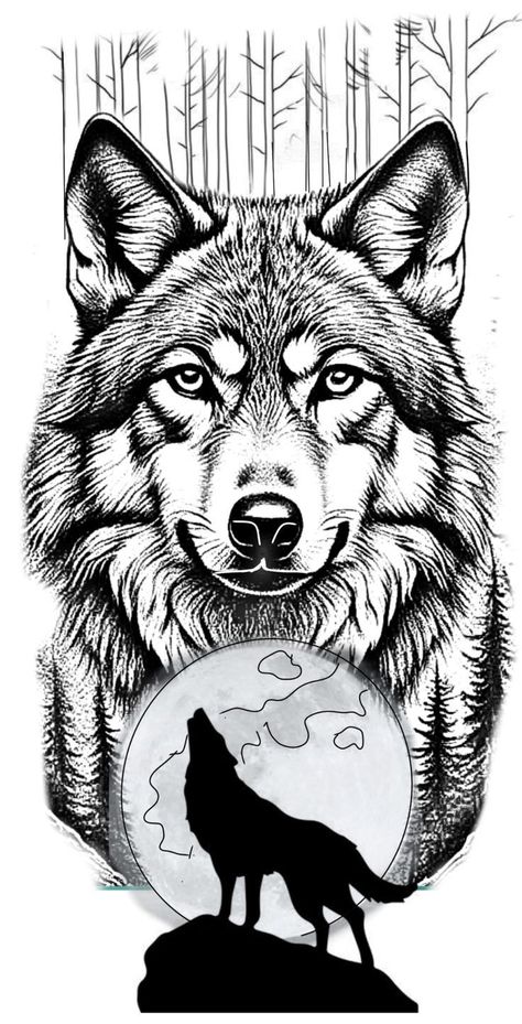 Wolf Stencil, Fox Tattoo Design, Animal Paintings Acrylic, Wolf Tattoo Sleeve, Armband Tattoo Design, Animal Illustration Art, Wolf Tattoo Design, Tattoo Stencil Outline, Wolf Drawing