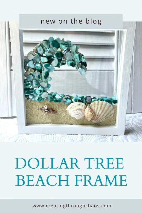 Dollar Tree Beach Frame - Dollar Tree Beach Crafts, Dollar Tree Beach Decor Diy, Dollar Tree Nautical Diy, Beach Picture Frames, Diy Summer Decor, Beach Crafts Diy, Picture Frame Wreath, Beach Themed Crafts, Coastal Crafts