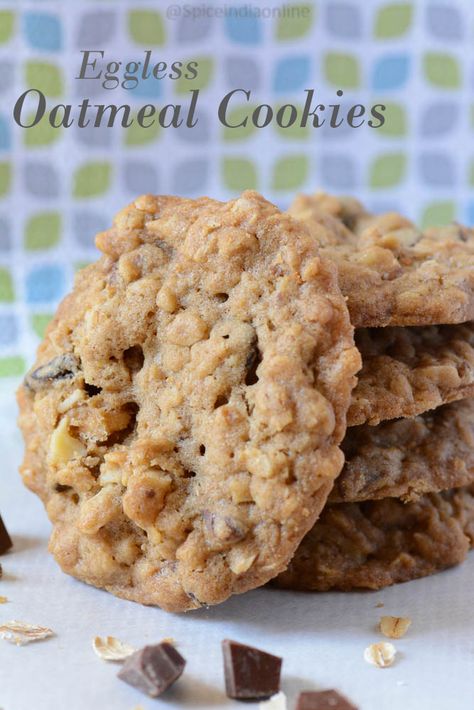 EGGLESS OATMEAL COOKIES — Spiceindiaonline Eggless Oatmeal Cookies, Eggless Cookie, Eggless Cookie Recipes, Egg Free Baking, Egg Free Cookies, Eggless Cookies, Eggless Desserts, Easy Christmas Cookie Recipes, Eggless Recipes