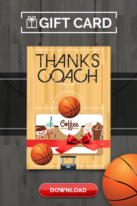 Free Basketball Coach Thank You Card to print and present to coach with a gift card from the team! Available for immediate access to download and print! Diy Coach Gifts, Basketball Banquet, Volunteer Appreciation Gifts, 80s Party Decorations, Basketball Coach Gifts, Free Basketball, Sports Ideas, Free Thank You Cards, Cheerleading Gifts