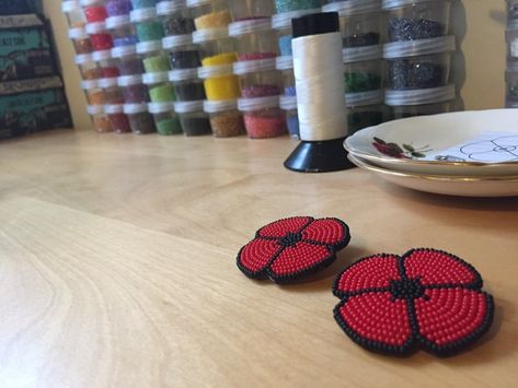 Mi'kmaq artist in Halifax beads poppies to honour veterans | CBC News Beaded Poppy Pattern Free, Beaded Poppies, Beaded Poppy, Poppy Template, Poppy Pins, Crochet Poppy, Honoring Veterans, Poppy Pattern, Beading Patterns Free