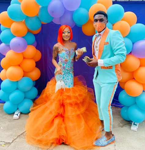 Blue And Orange Dress, Prom Desses, Prom Fits, Prom Dates, Prom Blue, Prom Goals, Orange Prom Dresses, Prom Couples, Prom Date