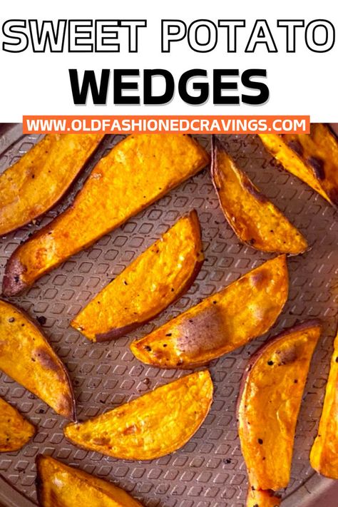 Air Fryer Sweet Potato Wedges Sweet Potato Wedges Oven, Sweet Potato Waffle Fries, Air Fryer Sweet Potato Wedges, Air Fryer Potato Wedges, Cravings Recipes, Potato Wedges Recipe, Wedges Recipe, Sweet Potato Wedges, Cooking Sweet Potatoes