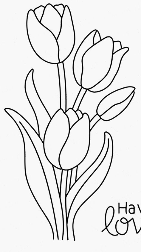 Flower Tulip Drawing, Fill In Drawings, Draw A Tulip, Flowers To Trace, Cute Tulips Drawing, Tulip Drawing Easy, Tulip Doodle, Flowers Tulips Drawing, Simple Tulip Drawing