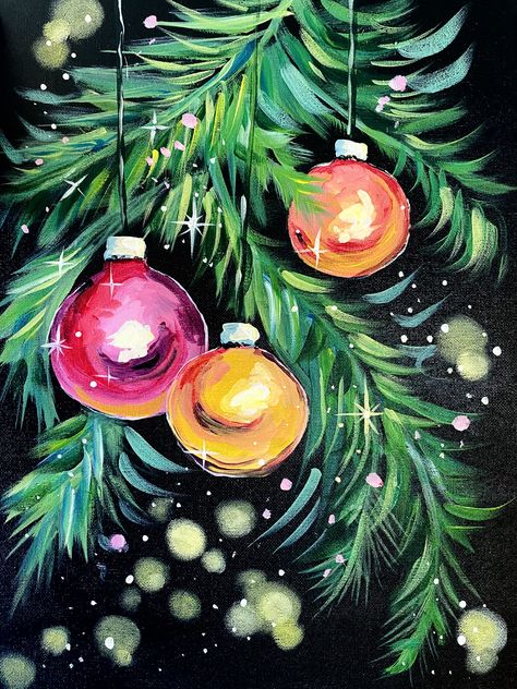 Christmas Canvas Paintings Wreath, Starfish Painting, Christmas Window Painting, Christmas Canvas Art, Christmas Paintings On Canvas, Paint Nite, Holiday Painting, Bright Christmas, Christmas Canvas