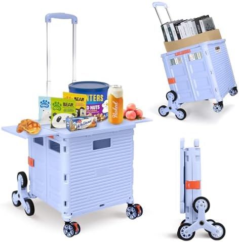 Amazon.com: Honshine Foldable Cart with Stair Climbing Wheels, Collapsible Rolling Crate with Telescoping Handle, Handcart for Grocery Book File Tool Art Supplies(Milky White) : Office Products Portable Shopping Cart, Rolling Carts, Folding Shopping Cart, Rolling Utility Cart, Organization Cart, Rolling Storage Cart, Stair Climbing, Tool Cart, Rolling Storage