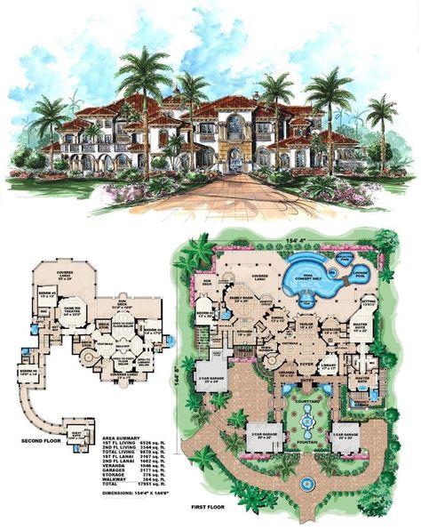 Beach Mansion Floor Plan, Mansion Layout, Italian Mansion, Tuscan House Plans, Beach Mansion, Mediterranean House Plan, Luxury Plan, Mediterranean House Plans, House Plans Mansion