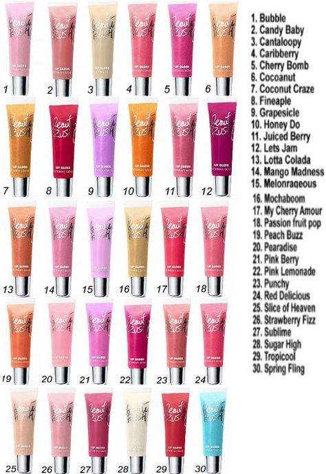 Beauty Rush Lip Gloss <3 kissable Lip Gloss Names, Best Lip Glosses, Cute Lip Gloss, Diy Foot Soak, Koleksi Makeup, Lips Gloss, Lip Gloss Homemade, Lip Gloss Shades, Lip Gloss Cosmetics