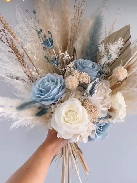 Aqua Flower Arrangements, Coastal Boho Wedding, Renewal Of Vows, Baby Blue Weddings, Tan Wedding, February Wedding, Blue Wedding Bouquet, 2025 Wedding, Light Blue Wedding