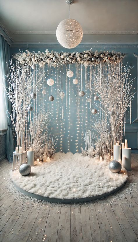 17+ Stunning Backdrop Decoration Ideas to Elevate Any Event 🎉✨ Lighted Photo Backdrop, Winter Photo Booth Backdrop, Christmas Themes Decorations Party, Winter Backdrop Photography, Winter Ball Ideas Decoration, Winter Wonderland Christmas Backdrop, Christmas Background For Pictures, Winter Wonderland Backdrop Ideas Diy, Winter Wonderland Photo Backdrop Diy