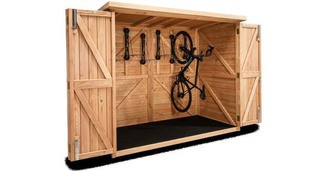 Bike Storage Front Garden, Outside Bike Storage, Garden Bike Storage, Bike Storage Shed, Bicycle Storage Shed, Front Garden Ideas Driveway, Vertical Bike Storage, Garage Redo, Garden Ideas Driveway