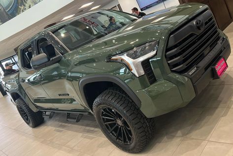 Toyota Tundra SR5 TSS OFF-ROAD Package Army Green Blackout Package 2020 Toyota Tundra, Toyota Tundra Sr5, Toyota Trucks, Toyota Tundra, Vroom Vroom, Dream Car, Off Road, Army Green, Dream Cars