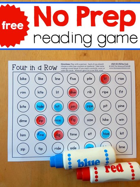 These four no-prep reading games give great practice reading i-e words! And they're free! Short I Activities, Short Vowel Games, Short I Words, Measured Mom, 4 In A Row, Esl Games, Magic E, Literacy Games, Orton Gillingham