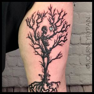 Tattoo uploaded by journeybypain • A black and grey skeleton tree i did for a friend :) #blackandgrey #miami #skeletontattoo #neotraditional #custom • 1097678 • Tattoodo Haunted Tree Tattoo, Spooky Tree Tattoo, Skull Tree Tattoo, Dead Tree Tattoo, Skeleton Tree, Hammer Tattoo, Tree Tattoo Forearm, Heart Bones, Roots Tattoo