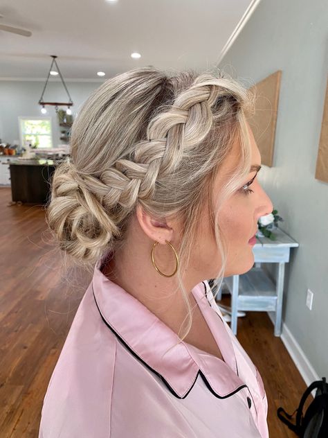 Plait Into Bun Hairstyles, Plait Upstyles, Braid Into A Low Bun, Plait Bun, Low Braided Bun, Low Chignon Bun, Low Bun Braid, Plaited Bun, Braid Bun Updo