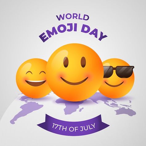 Realistic 3d world emoji day illustratio... | Free Vector #Freepik #freevector #emoji-day #celebration-illustration #3d #3d-illustrations Emoji Day Poster, Box Emoji, Emoji Birthday Invitations, Emoji Day, World Emoji, World Emoji Day, Emoji Challenge, Flat World, Pamphlet Design