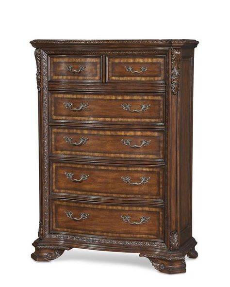 Old World- Drawer Chest #dormitorio Old World Bedroom, Victorian Dresser, Star Furniture, Victorian Bedroom, Secret Storage, 6 Drawer Chest, Face Mold, Bedroom Dresser, Bedroom Panel