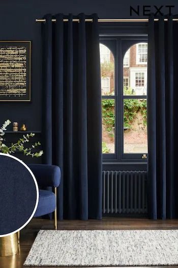 Dark Blue Curtains, Navy Curtains, Navy Blue Curtains, Navy Living Rooms, Dark Curtains, Eyelet Curtains, Curtain Pole, Blue Curtains, Thermal Curtains