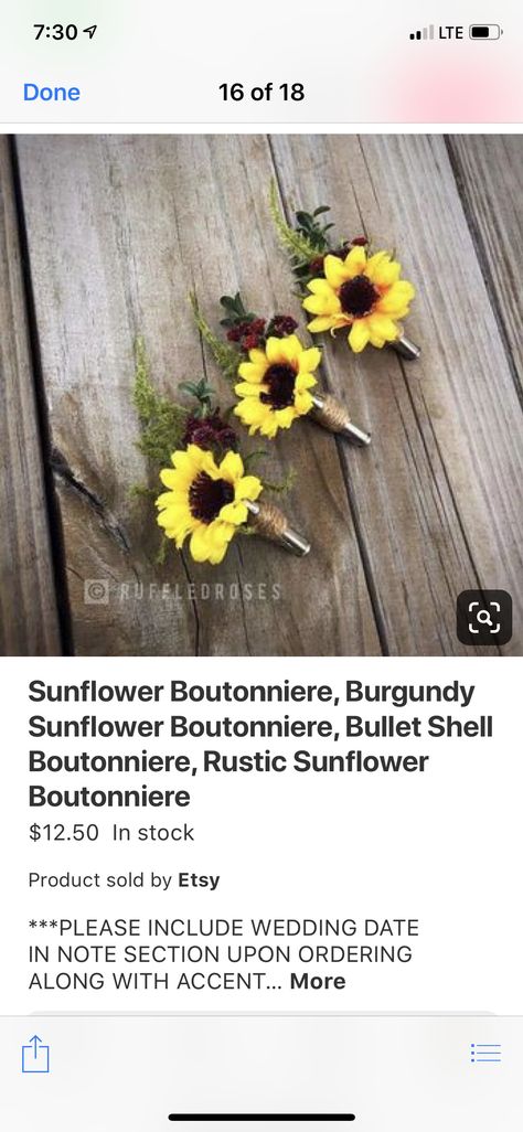 Sunflower Boutonniere, Bullet Shell, Bullet Casing, Black Eyed Susan, Boutonniere, Future Wedding, Sunflower, Wedding Ideas, Wedding Day