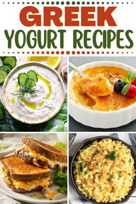 These Greek yogurt recipes are something you can feel good about making! From spreads to dressing to a key dessert ingredient, Greek yogurt is as versatile as it gets. Greek Yogurt Dinner, Healthy Greek Yogurt Recipes, Recipes Using Greek Yogurt, Plain Greek Yogurt Recipes, Greek Yogurt Recipes Healthy, Greek Yogurt Eggs, Greek Yogurt Pancakes, Healthy Greek Yogurt, Greek Yogurt Recipes