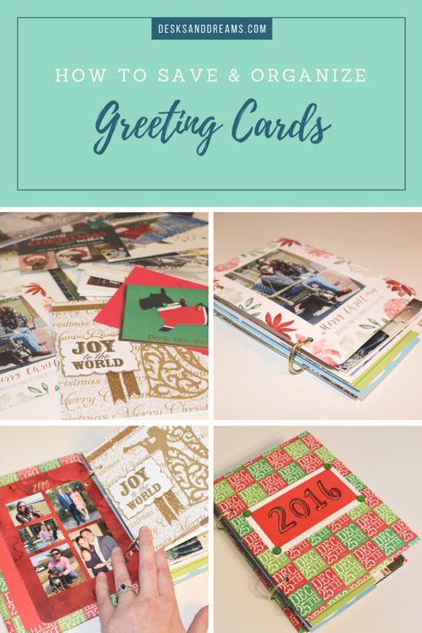 Greeting Card Keepsake Album: How to Save & Organize Greeting Cards How To Organize Greeting Cards, What To Do With Old Greeting Cards, Upcycle Cards, Card Keepsake Book, Organize Greeting Cards, Greeting Card Keepsake, Paperwork Organization, Saving Cards, Christmas Card Book