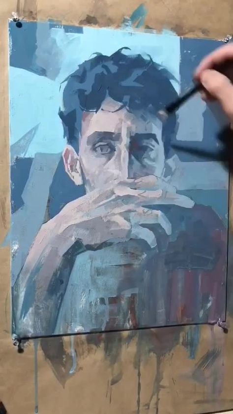 Gouache Self Portrait, Nicolai Ganichev, Gouache Art Portrait, Gouche Paintings, Gouache Canvas, Gouache Portrait Painting, Gouache Portrait, Human Painting, Instagram Painting