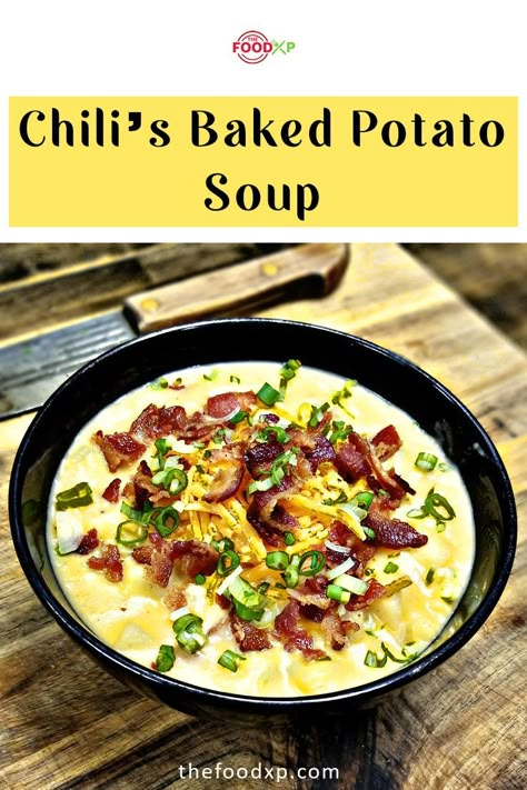 With the most basic and minimum ingredients, you can make this Chili's Baked Potato Soup recipe. This soup recipe is super creamy and comforting. Check it out on the THEFOODXP official website. #chilisbakedpotatosoup #chilisbakedpotatosouprecipe #chilisrecipes #bakedpotatosoup #bakedpotatosouprecipes Chili's Potato Soup Recipe, Chili's Loaded Baked Potato Soup, Chilies Potato Soup Recipe, Chili’s Potato Soup Recipe, Chili’s Loaded Baked Potato Soup, Copycat Chili's Loaded Baked Potato Soup, Copycat Chilis Potato Soup, Chili's Baked Potato Soup, Copy Cat Chilis Loaded Baked Potato Soup