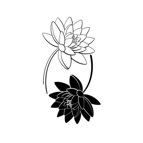 Flower Black And White Tattoo, Flower Yin Yang, Lily Black And White, Lotus Flower Henna, Yin Yang Lotus, Black Lotus Tattoo, Henna Doodle, Water Graphic, Black And White Tattoo