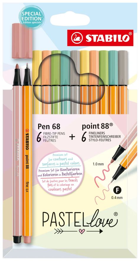 Mixed set STABILO Pastellove - wallet of 12 - Pen 68 / point 88 | STABILO Stabilo Boss Kit, Brush Pen New Pen, Tombo Markers, Stabilo Fineliner, Cool School Supplies, Fineliner Pens, Pastel Designs, Stabilo Boss, Sketch Notes