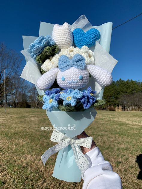 How To Make A Crochet Bouquet, Crochet Bouquet With Plush, Cinamoroll Bouquet, Crochet Flower Bouquet Hello Kitty, How To Crochet Bouquet, Sanrio Crochet Bouquet, Cinnamoroll Flower Bouquet, Crochet Bouquet Of Flowers, Cute Crochet Bouquet