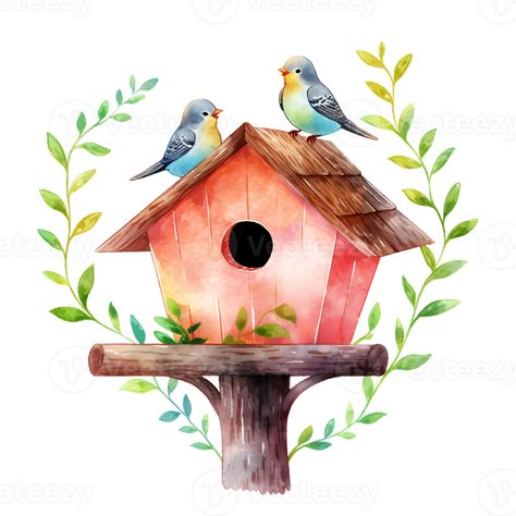 Watercolor Birdhouse, Birdhouse Clipart, Cottagecore Drawing, Free Png, Bird Houses, Surfing, New Homes, Royalty Free, Birds