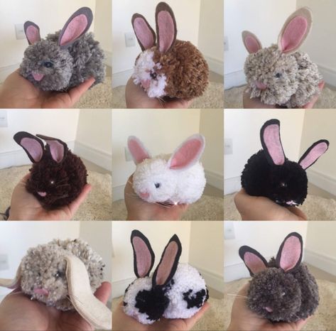 Diy Pom Pom Animals, Capas Minecraft, Wool Crafts Diy, Pom Pom Animals, Easy Yarn Crafts, Easter Arts And Crafts, Rabbit Crafts, Christmas Craft Fair, Easy Crochet Animals