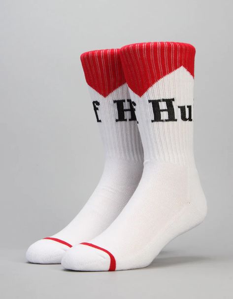 HUF Full Flavour Socks - White | Mens Socks & Underwear | Skate Accessories | Route One Huf Socks, Skate Socks, Skate Accessories, Socks Design, Sustainable Clothing Brands, Snow Outfit, Brand Sale, Red Pattern, Designer Socks