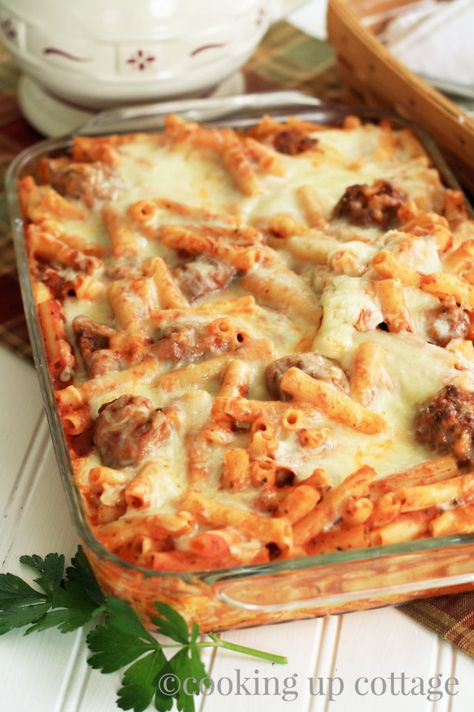 Rigatoni With Meat Sauce, Baked Ziti With Meatballs, Homemade Meat Sauce, Cheese Stuffed Meatballs, Baked Rigatoni, Meatball Pasta, Meatball Bake, Bean Pasta, Beef Tips