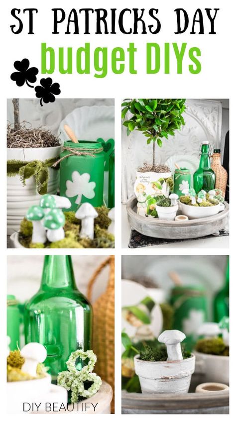 St Patrick's Day Diy, St Patricks Day Diy Decorations Simple, St Patrick’s Day Table Decorations, Neutral St Patricks Day Decor, St Patrick’s Day Decor, Green Diy Decor, St Patrick Decorations, Diy St Patricks Day Decor, Party Hosting Ideas