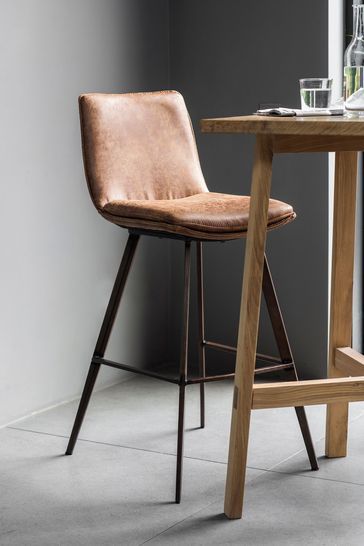 Bar Stools Uk, Brown Leather Bar Stools, Breakfast Stools, Oak Bar Stools, Industrial Cafe, Kitchen Seating, Stools For Kitchen Island, Bar Stools With Backs, Leather Stool