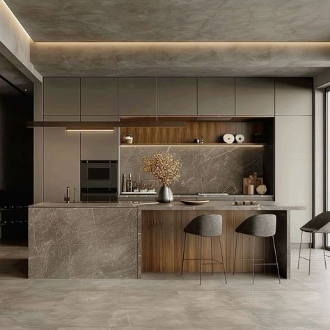 Hdf Flooring Reception, Kitchen Industrial Style Modern Rustic, Modern Kitchen Wooden Floor, Rectangular Kitchen Ideas, Single Wall Kitchen Ideas, Open Plan Interior Design, Kitchen Contemporary Design, Luxury Contemporary Kitchen, Modern Contemporary Kitchen Design