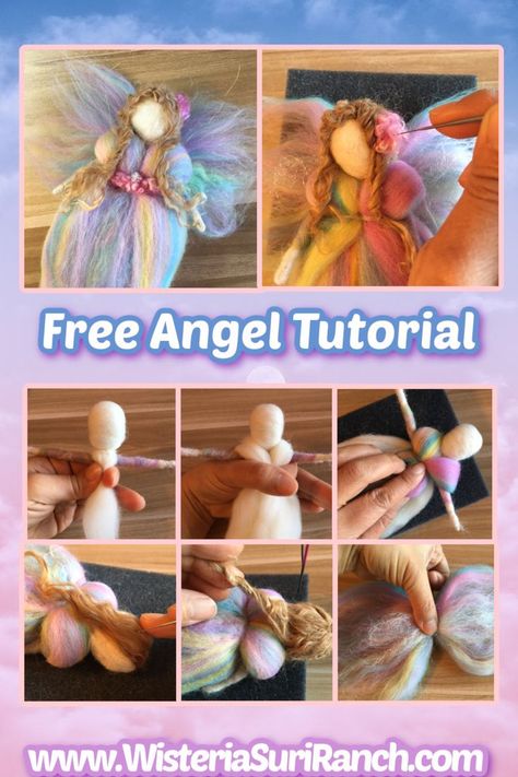 Free video on how to needle felt an angel. Enjoy! #feltedangel #needlefelting #feltingtutorial #wisteriasuriranch Needle Felting Diy Tutorials, Felt Doll Tutorial, Angel Tutorial, Felted Angel, Diy Yarn Dolls, Wool Crafts Diy, Needle Felting Tutorial, Felt Angel, Felt Owls