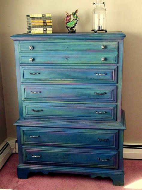 Bohemian Dresser, Ombre Mountains, Stained Dresser, Tan Skin Blonde Hair, Colour Pallets, Gothic Furniture, Diy Dresser, Furniture Painting, Ombre Dresser