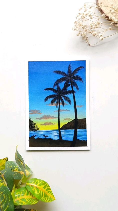 Natural Scenery Canvas Painting, Creative Oil Pastel Art, Water Scenery Paintings, Landscape Drawing Oil Pastel, Painting Ideas Acrylic Easy, Nature Aesthetic Painting, Oil Pastel Art Aesthetic, Scenery Painting Easy, Easy Scenery Painting