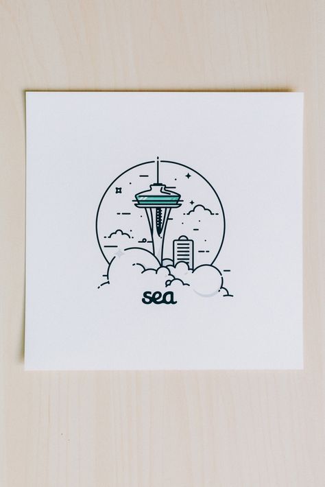 Seattle Seattle Inspired Tattoos, Seattle Tattoo Ideas, Seattle Drawing, Seattle Space Needle, Seattle Tattoo, Minimal Prints, Black Frames, City Print, Boston Massachusetts