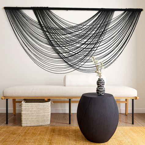 PRICES MAY VARY. Design: Macrame wall hangings are designed with modern geometric figures, combined with the perfect combination of yarn arc patterns. They are one-of-a-kind pieces in modern, muted tones that add tons of dimension to your walls which can easily transform any room into a modern, yet ethereal sanctuary. Function:If you have a blank wall that just needs a little something, add this modern macrame wall piece for a chic, stylish design statement.Dip-dye macrame wall hanging With over Tapestry Living Room, Yarn Tapestry, Macrame Wall Hanging Large, Black Feature Wall, Boho Yarn, Salon Suites, Macrame Wall Decor, Woven Wall Art, Yarn Wall Hanging