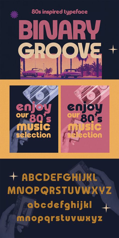 Binary Groove - 80s Inspired Font 80s Branding, 80s Typography, 80s Fonts, 80s Font, Film Font, Free Typography Fonts, Top Free Fonts, New Year Typography, Class Inspiration