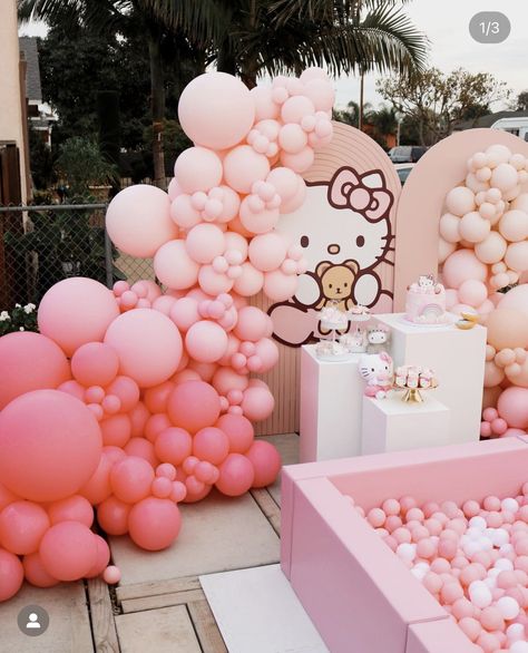 Mini 15 Party Ideas, Hello Kitty Gender Reveal, Hello Kitty 1st Birthday Party Ideas, Sanrio Baby Shower Theme, Hello Kitty First Birthday Party Ideas, Hello Kitty Birthday Backdrop, My Melody Theme Birthday Party Ideas, Sanrio Themed Birthday Party, Hello Kitty Birthday Decor