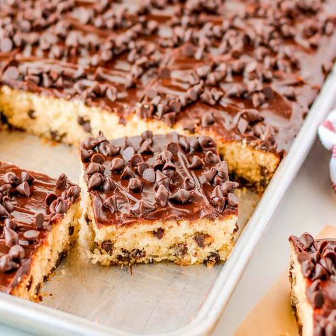 Layered Chocolate Chip Cookie Cake, Chocolate Chip Pan Chewy, Chocolate Chip Cookie Layer Cake, Chocolate Chip Sheet Cake, Chocolate Chip Bars 8x8 Pan, Chocolate Chip Pan Chewies 12 Tomatoes, Homemade Ganache, Adorable Desserts, Chocolate Chip Cake Recipe