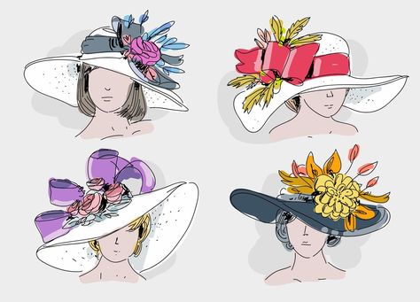 Vintage Kentucky Derby Hat Hand Drawn Vector Illustration Vintage Kentucky Derby, Drawing Hats, Hat Drawing, Hand Drawn Vector Illustrations, Kentucky Derby Hat, Derby Hat, Fancy Hats, Zebra Stripes, Hand Drawn Vector