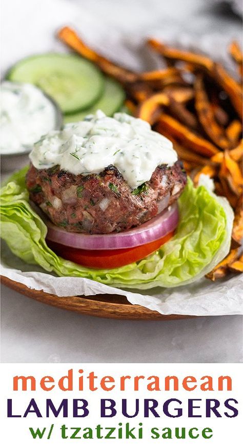 Healthy Gyros, Greek Lamb Burgers, Classic Burger Recipes, Mediterranean Burger, Summer Burger, Lamb Burger Recipes, Ground Lamb Recipes, Greek Burger, Lamb Burger