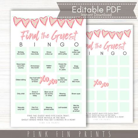 Play Find the Guest Bingo as a casual icebreaker game at your #MintToBe bridal shower or baby shower! Customize this printable bingo card template with fun facts about your friends for a shower game you and your bride-tribe will never forget! A perfect party game for large groups! Find The Guest Bingo, Custom Bingo Cards, Guest Bingo, Bingo Card Template, Find The Guest, Valentines Games, Spring Bridal Shower, Bingo Cards Printable, Ice Breaker Games