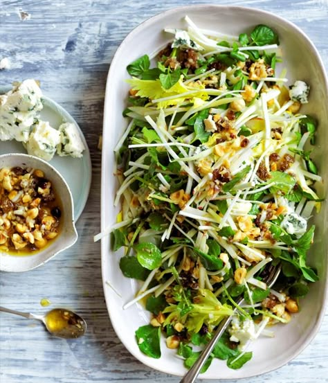 To the classic combination of apple, blue cheese and hazelnuts we’ve added celery and celeriac for an extra-crunchy salad that makes a great light lunch or a side dish for grilled steak or chicken. Celeriac Salad, Crunchy Salad, Yummy Salads, Autumn Salad, Apple Salad, Eat Salad, Cheese Salad, Grilled Steak, Light Lunch