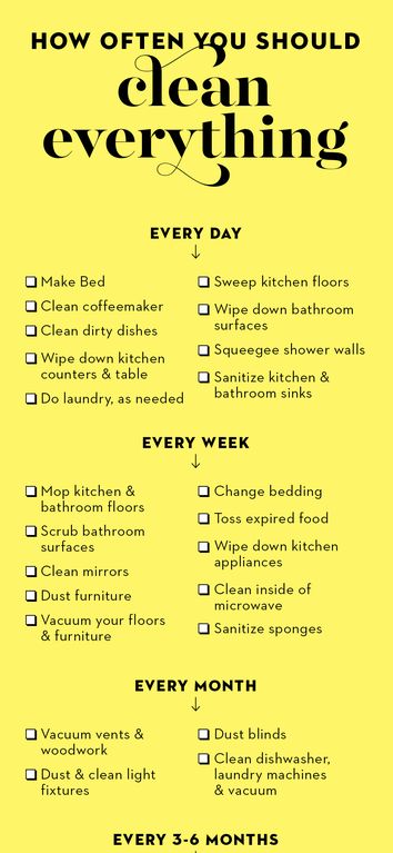 How Often You Should Clean Everything - Good Housekeeping How Often Should You Clean Everything, How Often To Clean, Good Housekeeping Recipes, Quick Cleaning Tips, House Cleaning Schedule, Content House, Dusting Blinds, Clean Kitchen Floor, Cleaning Routines